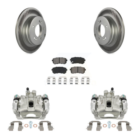 Rear Disc Brake Caliper Coat Rotor & Semi-Metallic Pad Kit For Hyundai Sonata Kia Optima KCG-100186S