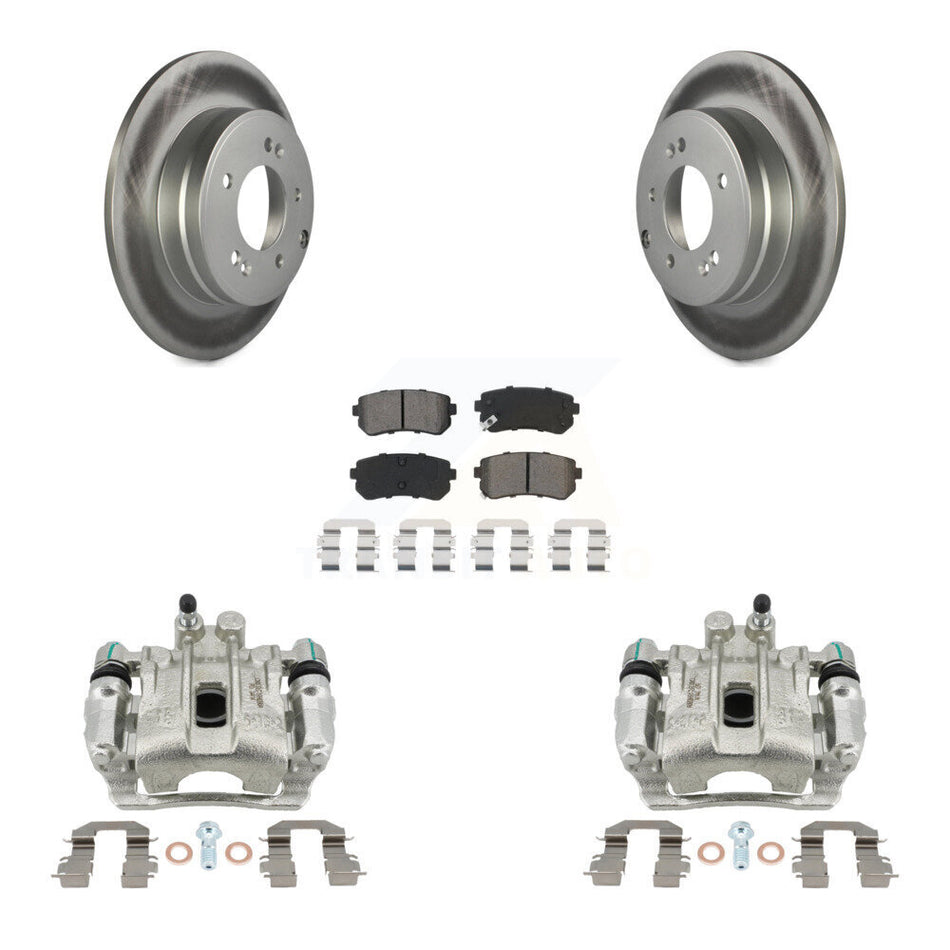 Rear Disc Brake Caliper Coat Rotor & Semi-Metallic Pad Kit For Hyundai Sonata Kia Optima KCG-100186S
