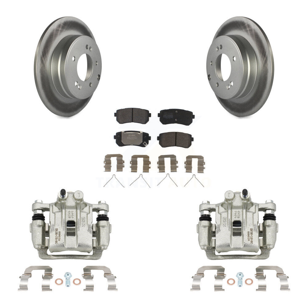 Rear Disc Brake Caliper Coat Rotor & Semi-Metallic Pad Kit For Hyundai Sonata Kia Optima KCG-100192P