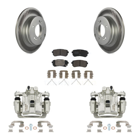 Rear Disc Brake Caliper Coat Rotor & Semi-Metallic Pad Kit For Hyundai Sonata Kia Optima KCG-100192P