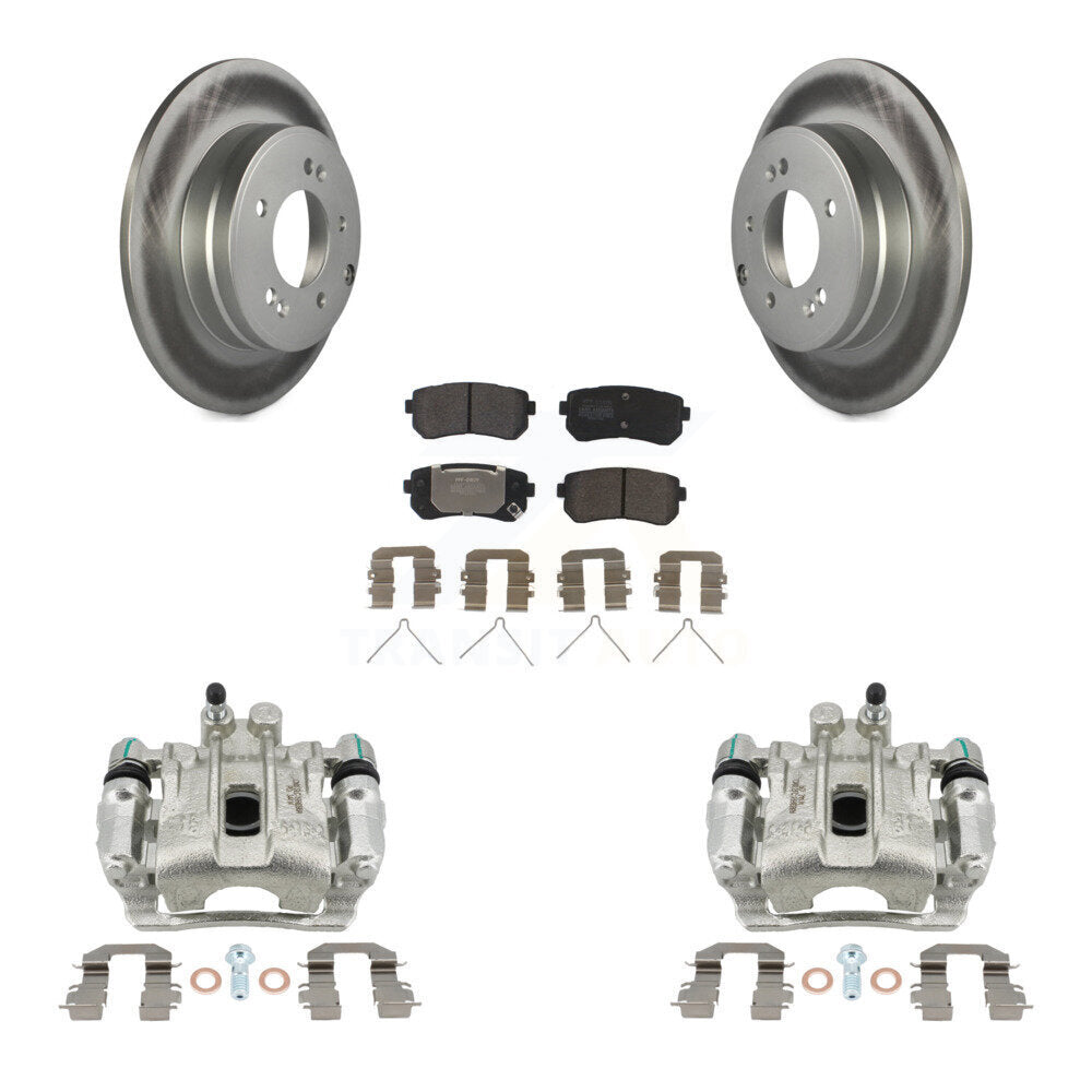 Rear Disc Brake Caliper Coat Rotor & Semi-Metallic Pad Kit For Hyundai Sonata Kia Optima KCG-100193P