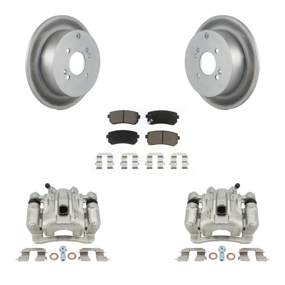Rear Disc Brake Caliper Coated Rotors And Ceramic Pads Kit For 2006-2007 Hyundai Accent Kia Rio Rio5 KCG-100197C