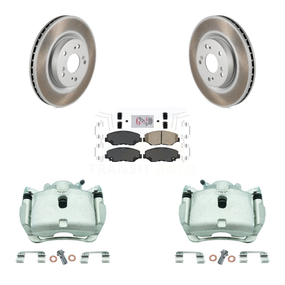 Front Disc Brake Caliper Coated Rotors And Ceramic Pads Kit For 2012-2016 Honda CR-V FWD KCG-100198N