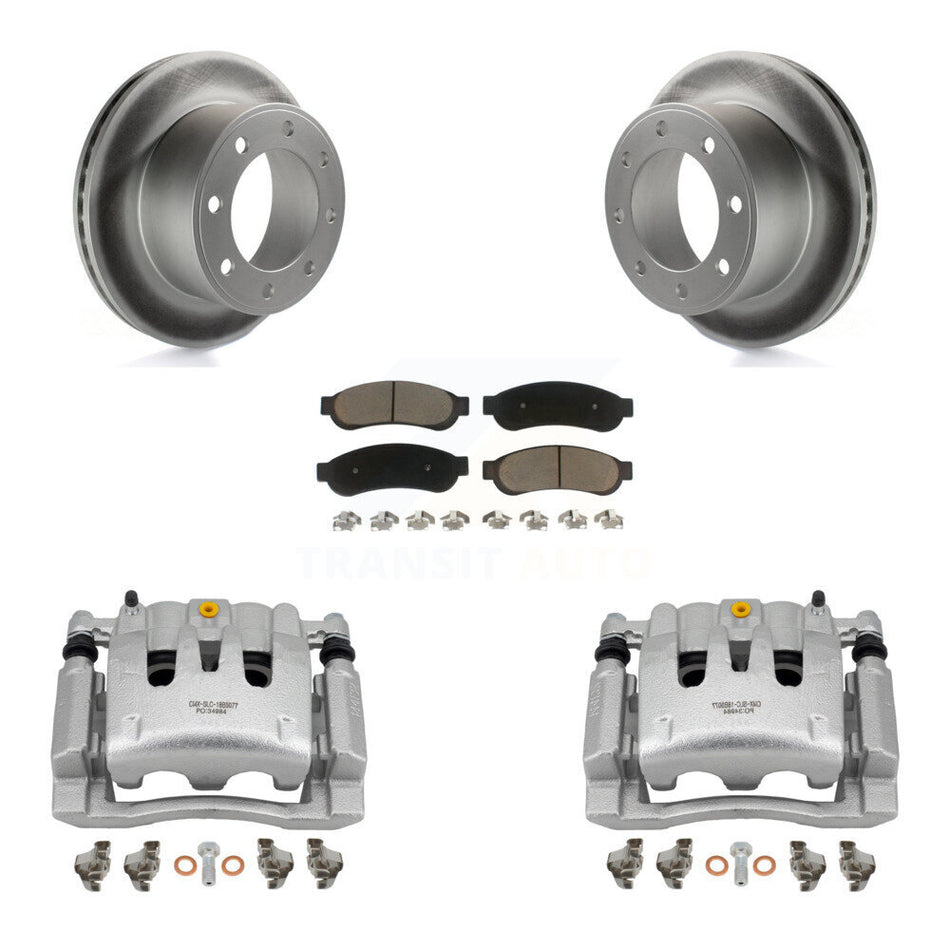 Rear Disc Brake Caliper Coated Rotor And Ceramic Pad Kit For Ford F-250 Super Duty F-350 KCG-100206C
