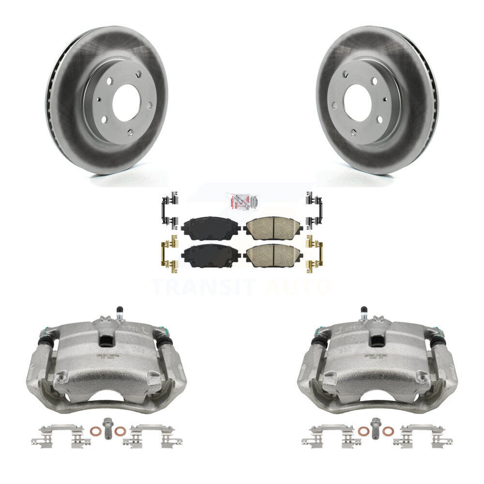 Front Disc Brake Caliper Coated Rotors And Ceramic Pads Kit For 2016-2018 Mazda CX-3 FWD KCG-100224N