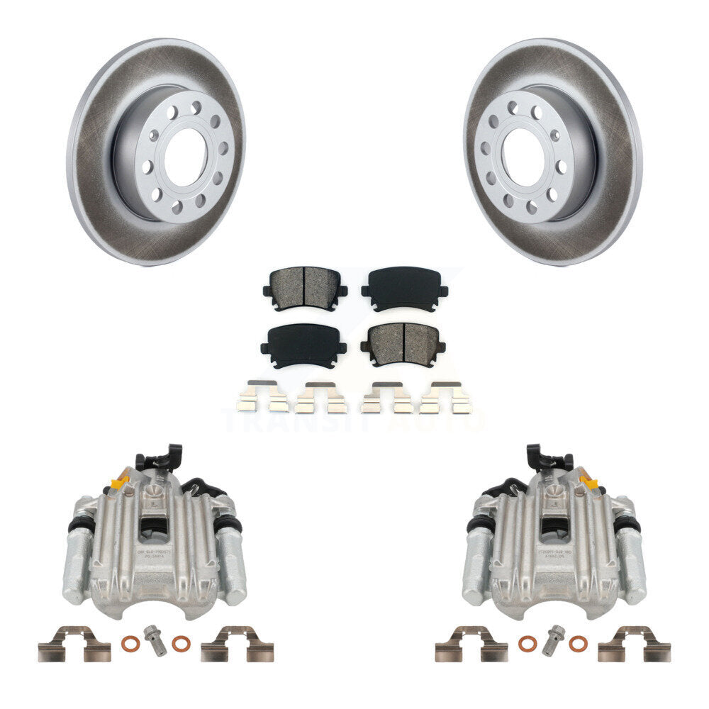 Rear Disc Brake Caliper Coated Rotors And Semi-Metallic Pads Kit For Volkswagen Jetta With 260mm Diameter Rotor 7th 8th Digit Of VIN Is "1K" KCG-100225S by Transit Auto