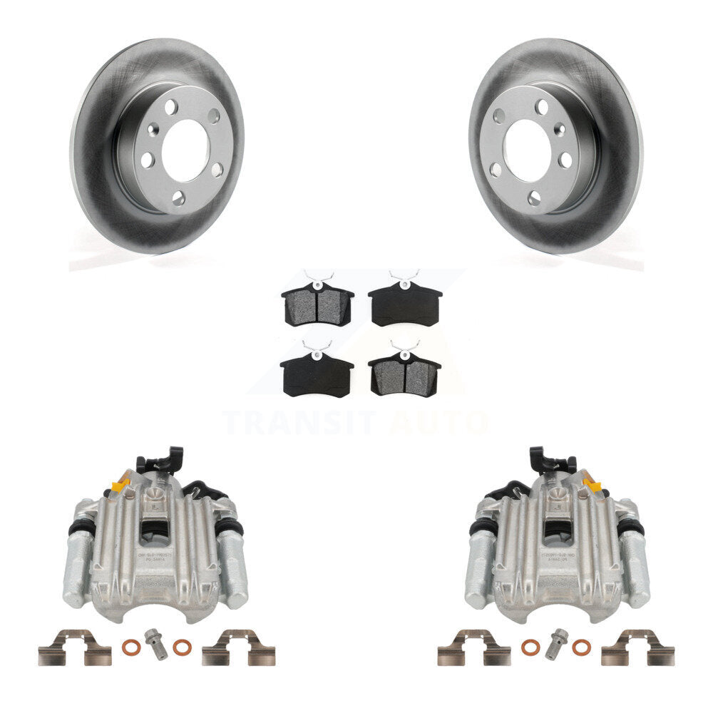 Rear Disc Brake Caliper Coated Rotors And Semi-Metallic Pads Kit For Volkswagen Jetta City KCG-100227S by Transit Auto