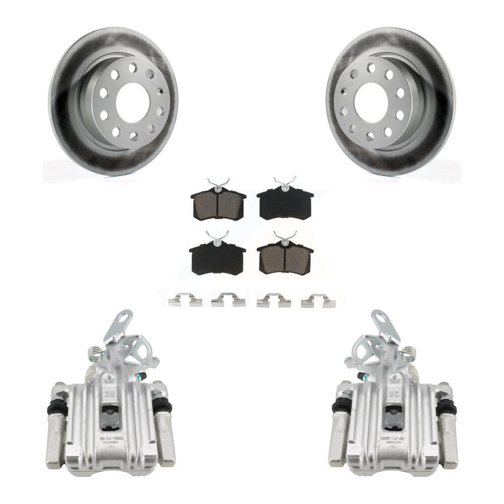 Rear Disc Brake Caliper Coat Rotor & Ceramic Pad Kit For Volkswagen Jetta Beetle Audi A3 KCG-100231C