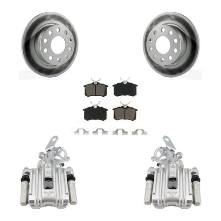 Rear Disc Brake Caliper Coat Rotor & Ceramic Pad Kit For Volkswagen Jetta Beetle Audi A3 KCG-100231C