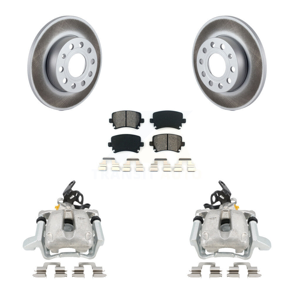 Rear Disc Brake Caliper Coated Rotors And Semi-Metallic Pads Kit For Volkswagen Jetta With 260mm Diameter Rotor KCG-100231S by Transit Auto