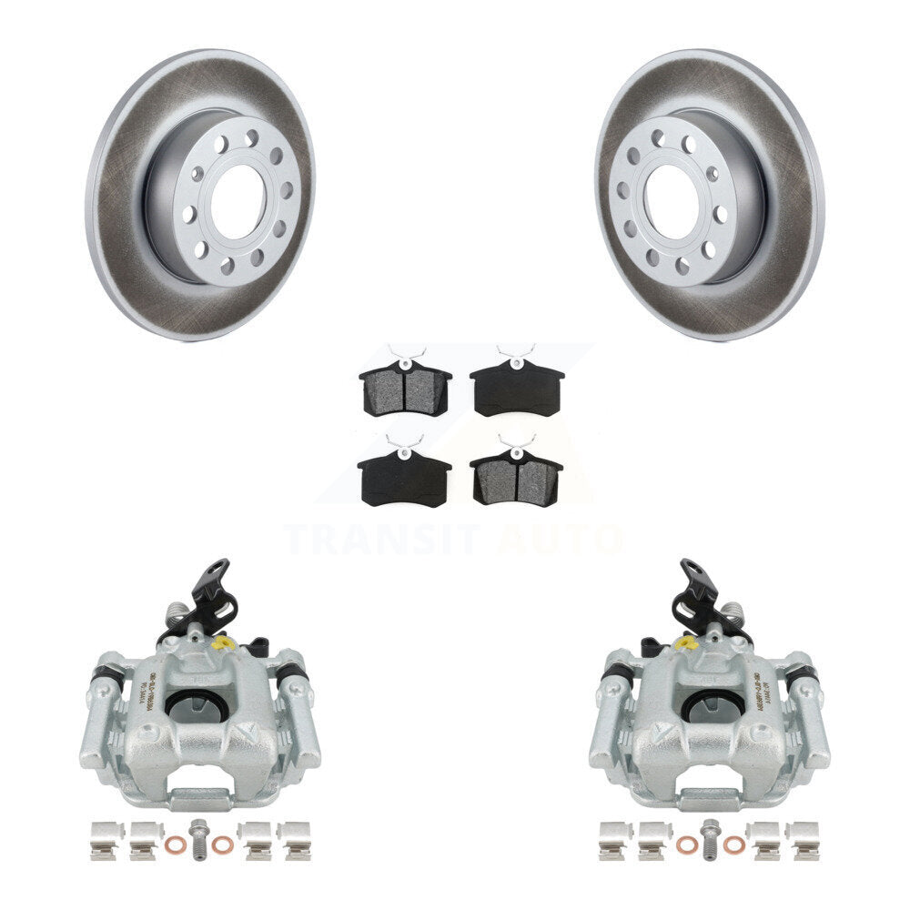 Rear Disc Brake Caliper Coated Rotors And Semi-Metallic Pads Kit For 2011 Volkswagen Golf 2.0L With 256mm Diameter Rotor KCG-100237S by Transit Auto