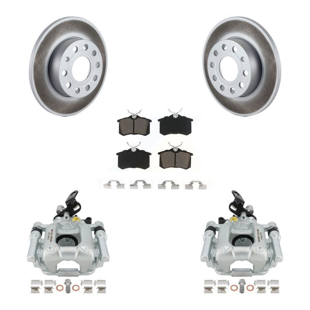 Rear Disc Brake Caliper Coated Rotors And Ceramic Pads Kit For 2011 Volkswagen Golf 2.0L With 256mm Diameter Rotor KCG-100245C by Transit Auto