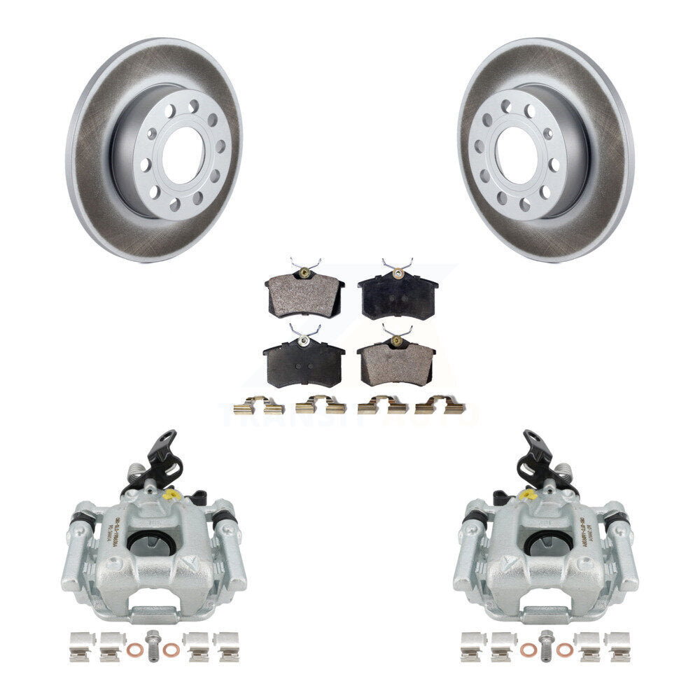 Rear Disc Brake Caliper Coated Rotors And Semi-Metallic Pads Kit For 2011 Volkswagen Golf 2.0L With 256mm Diameter Rotor KCG-100245P by Transit Auto