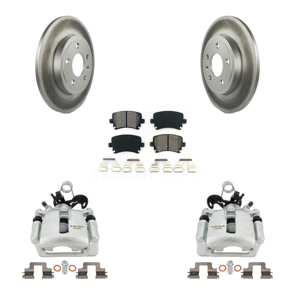 Rear Disc Brake Caliper Coated Rotors And Semi-Metallic Pads Kit For Audi A4 Quattro KCG-100245S by Transit Auto