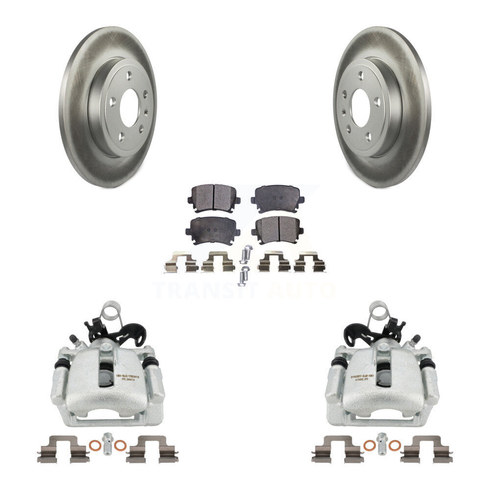 Rear Disc Brake Caliper Coated Rotors And Semi-Metallic Pads Kit For Audi A4 Quattro KCG-100253P by Transit Auto