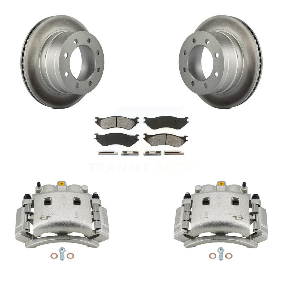 Rear Disc Brake Caliper Coated Rotors And Semi-Metallic Pads Kit For Dodge Ram 3500 KCG-100254S