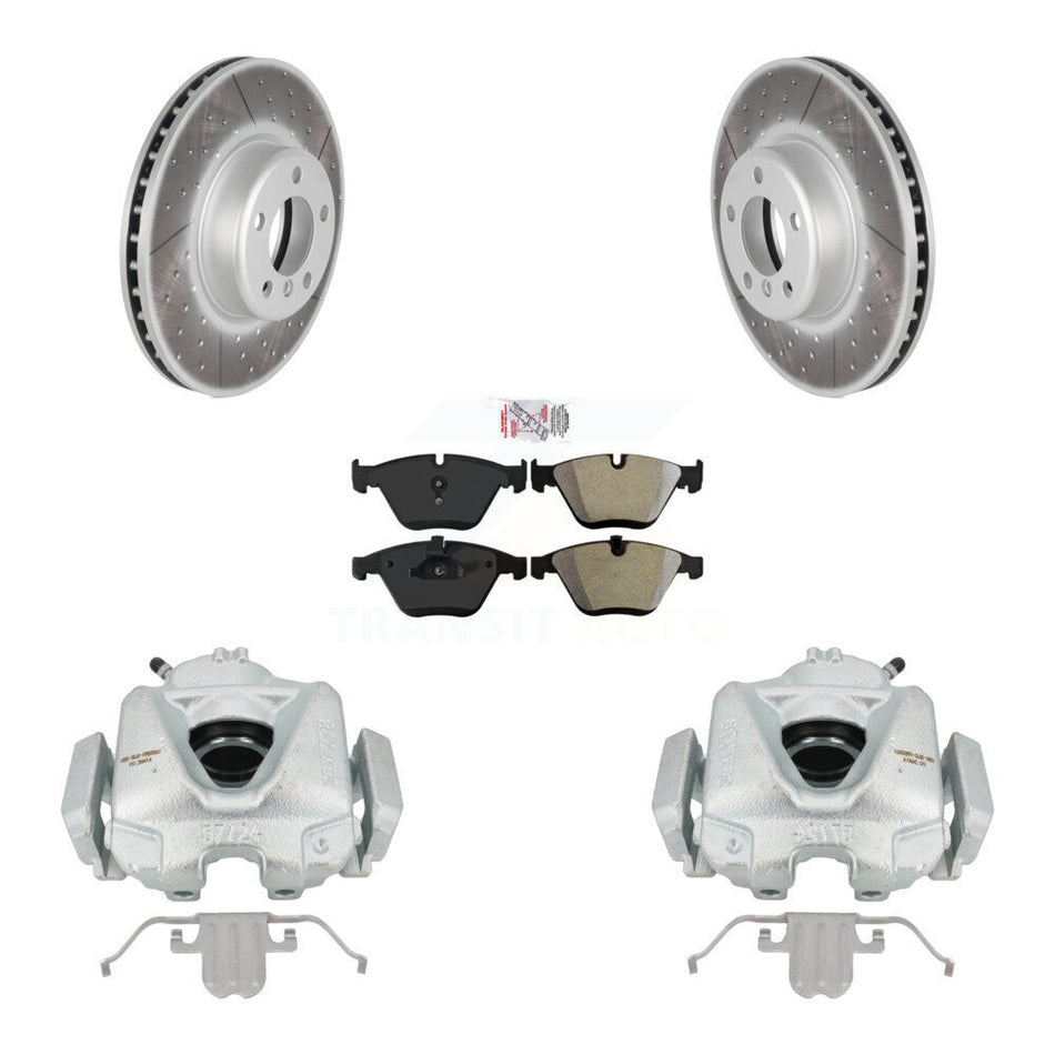 Front Disc Brake Caliper Coated Rotors And Semi-Metallic Pads Kit For BMW 328i KCG-100258N