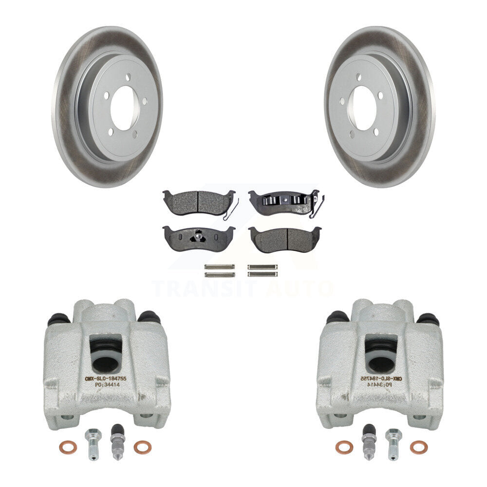 Rear Disc Brake Caliper Coated Rotors And Semi-Metallic Pads Kit For Ford Explorer Sport Trac Mercury Mountaineer KCG-100259P by Transit Auto