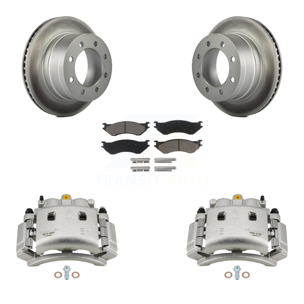 Rear Brake Caliper Coat Rotor & Ceramic Pad Kit For Dodge Ram 3500 With Dual Wheels KCG-100263C