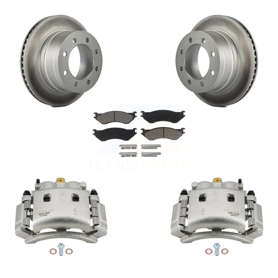Rear Brake Caliper Coat Rotor & Ceramic Pad Kit For Dodge Ram 3500 With Dual Wheels KCG-100263C