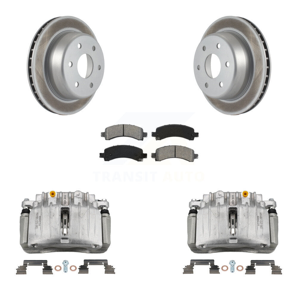 Rear Brake Caliper Coat Rotor Semi-Metallic Pad Kit For GMC Yukon Chevrolet Tahoe XL RWD KCG-100264S