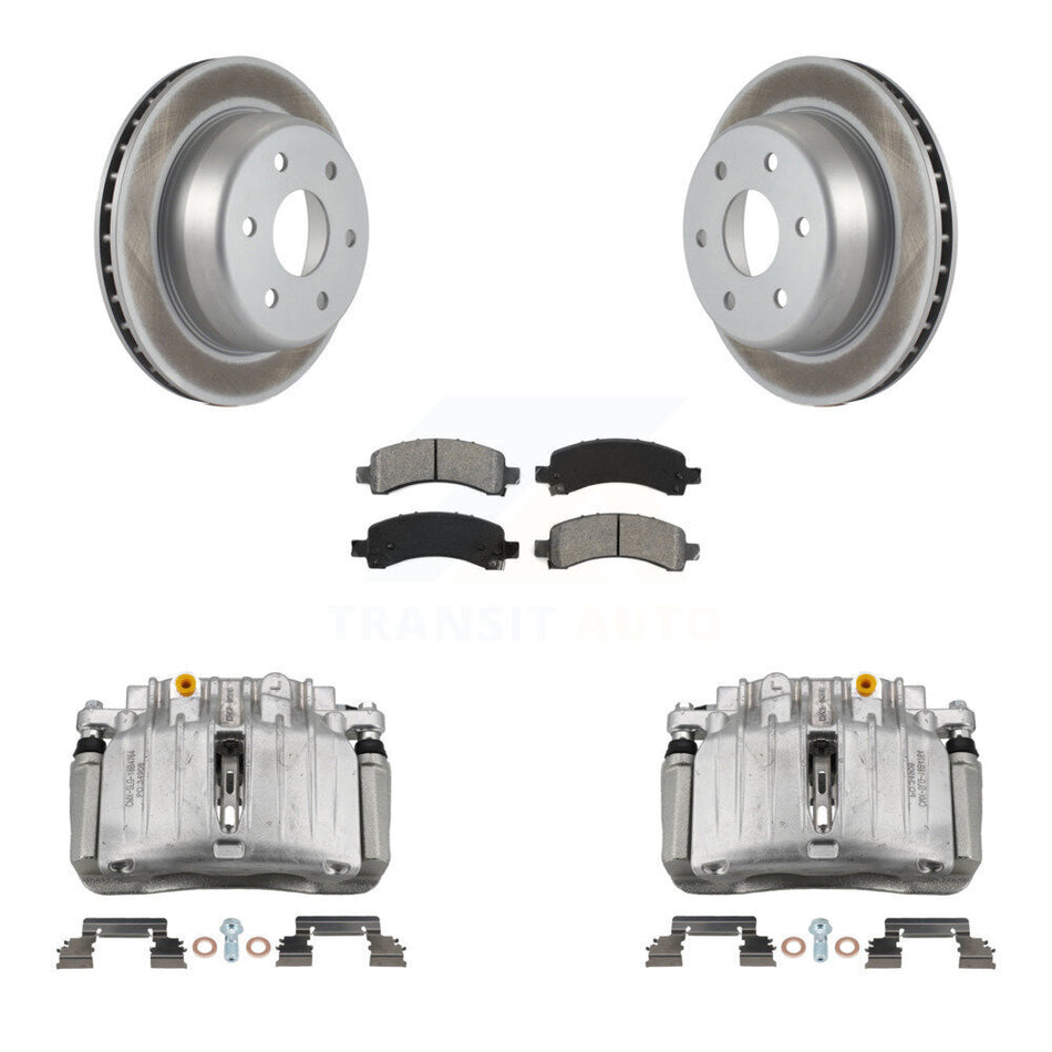 Rear Brake Caliper Coat Rotor Semi-Metallic Pad Kit For GMC Yukon Chevrolet Tahoe XL RWD KCG-100264S