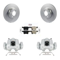 Front Disc Brake Caliper Coated Rotors And Semi-Metallic Pads Kit For 2016-2018 BMW 330e KCG-100266N