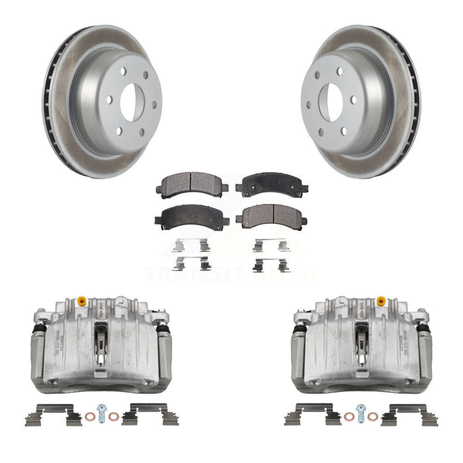 Rear Brake Caliper Coat Rotor Semi-Metallic Pad Kit For GMC Yukon Chevrolet Tahoe XL RWD KCG-100272P