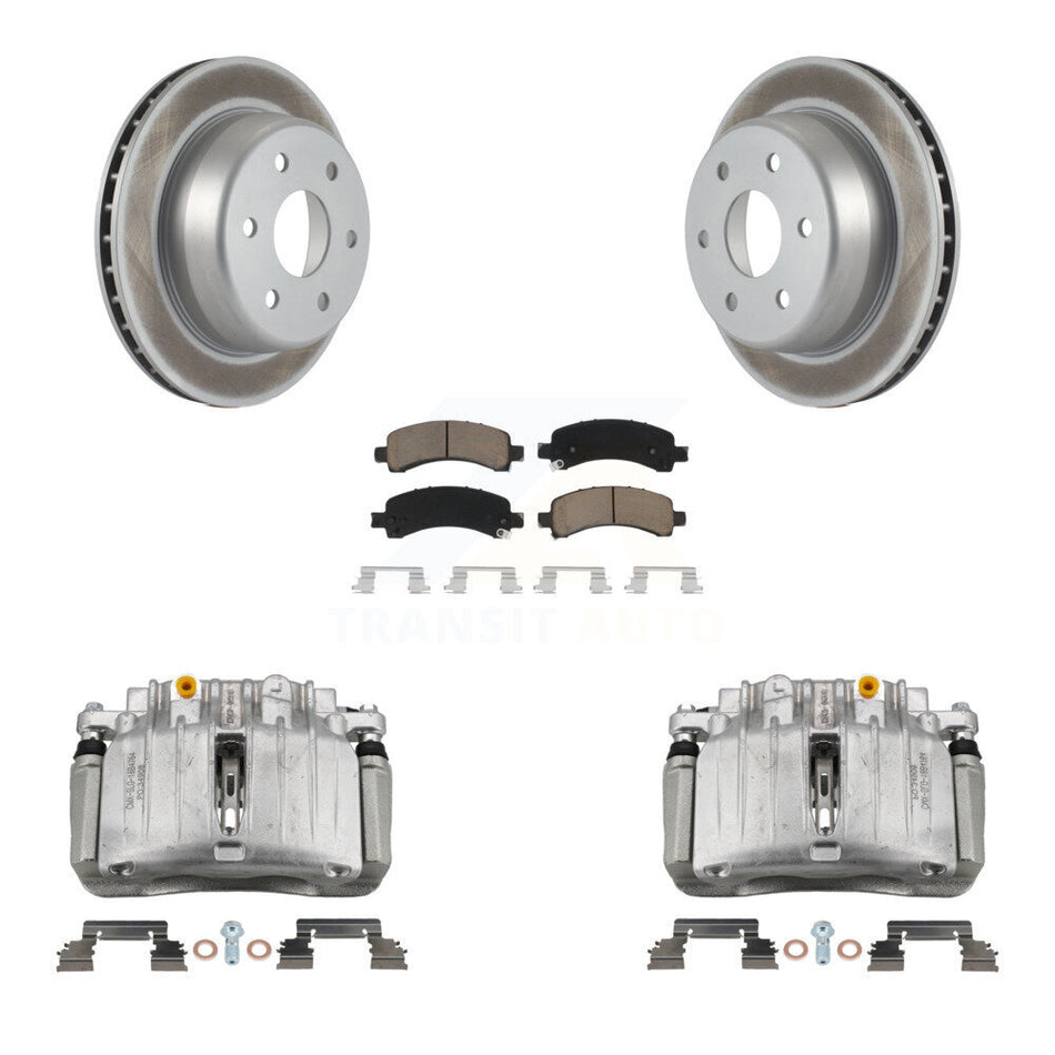 Rear Brake Caliper Coat Rotors Ceramic Pad Kit For GMC Yukon Chevrolet Tahoe XL 1500 RWD KCG-100273C