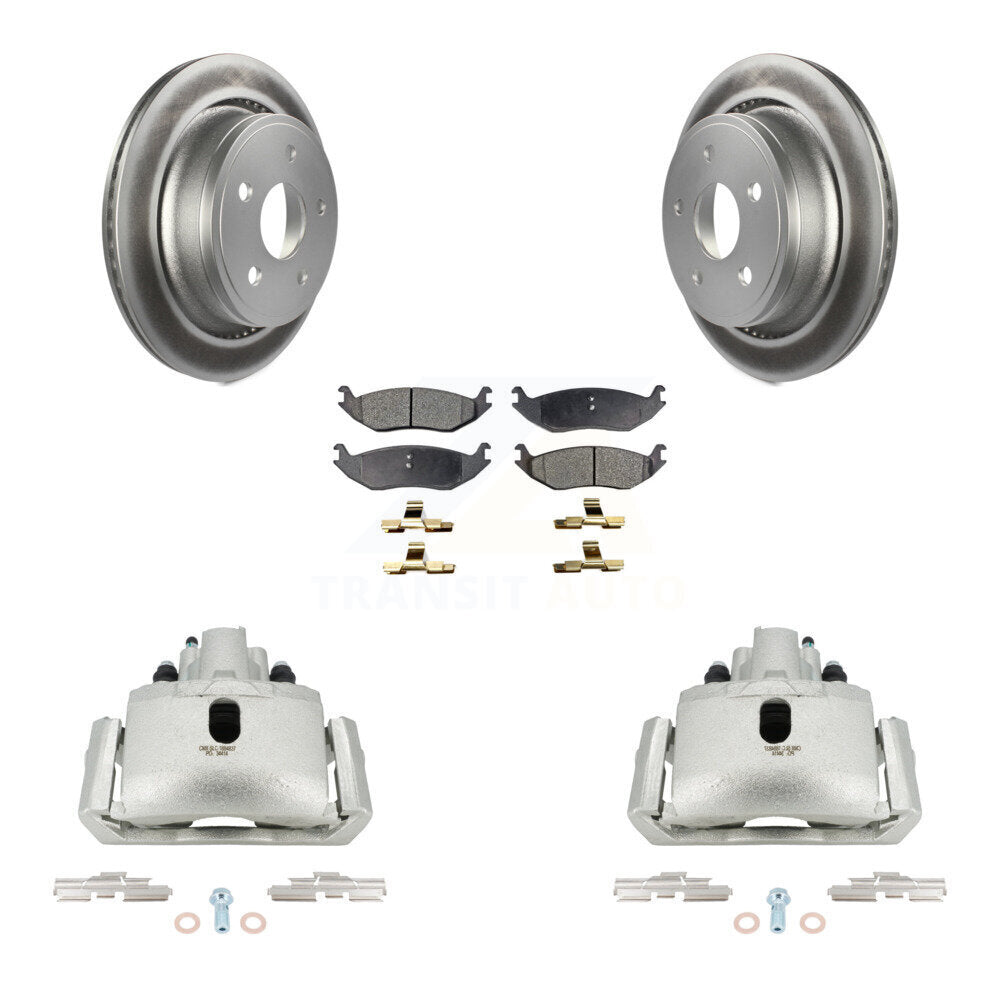 Rear Brake Caliper Coat Rotor & Ceramic Pad Kit For Ram 1500 Classic Dodge Durango Aspen KCG-100279T
