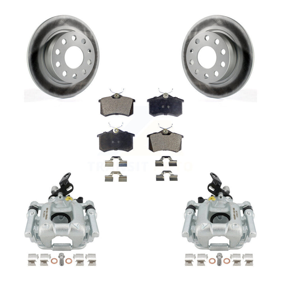 Rear Disc Brake Caliper Coated Rotors And Semi-Metallic Pads Kit For 2011 Volkswagen Jetta With 253mm Diameter Rotor KCG-100282P by Transit Auto