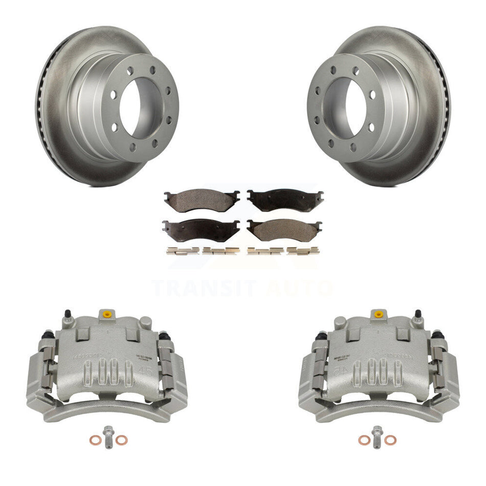 Rear Disc Brake Caliper Coated Rotors And Ceramic Pads Kit For Dodge Ram 3500 2500 1500 KCG-100282T