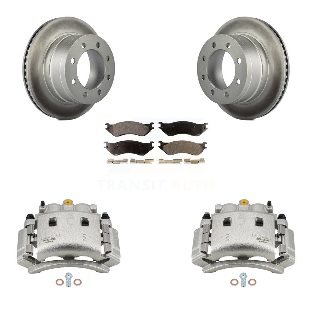 Rear Brake Caliper Coat Rotor & Ceramic Pad Kit For Dodge Ram 3500 With Dual Wheels KCG-100285T
