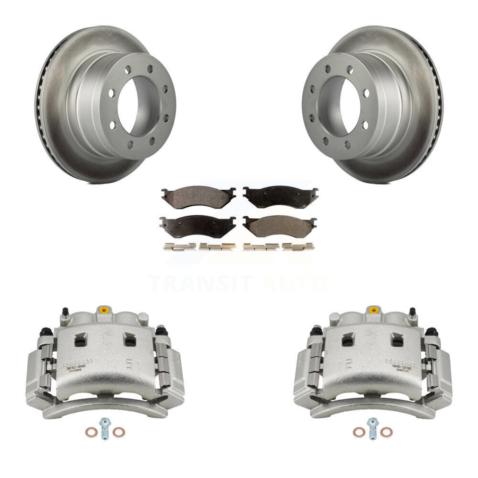 Rear Brake Caliper Coat Rotor & Ceramic Pad Kit For Dodge Ram 3500 With Dual Wheels KCG-100285T
