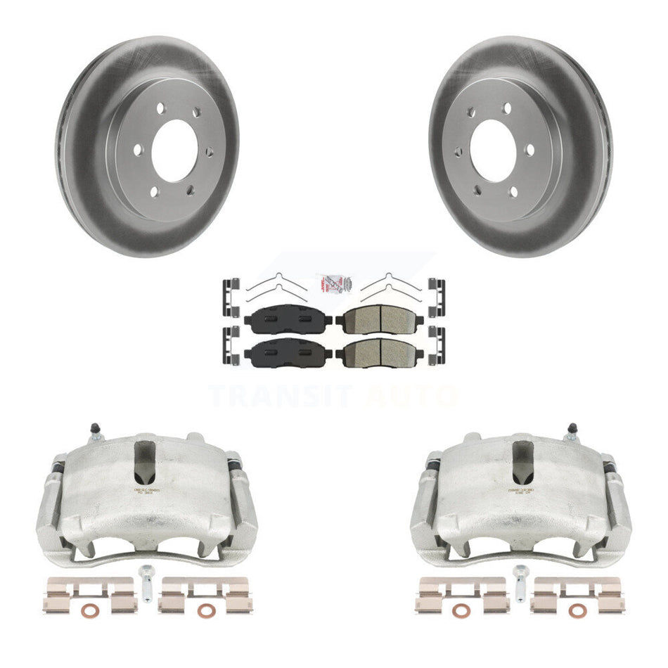 Front Disc Brake Caliper Coated Rotors And Semi-Metallic Pads Kit For Ford F-150 Lincoln Mark LT With 6 Lug Wheels 4WD KCG-100303N by Transit Auto