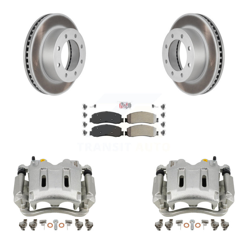 Front Disc Brake Caliper Coated Rotors And Semi-Metallic Pads Kit For Ford F-350 Super Duty F-250 4WD KCG-100312N