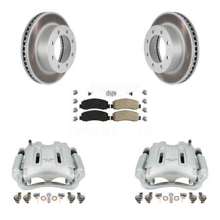 Front Disc Brake Caliper Coated Rotors And Semi-Metallic Pads Kit For Ford F-250 Super Duty F-350 With Single Rear Wheels 4WD KCG-100313N by Transit Auto