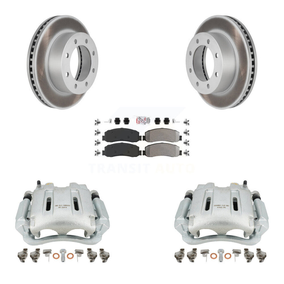 Front Disc Brake Caliper Coated Rotors And Semi-Metallic Pads Kit For Ford F-350 Super Duty F-250 4WD KCG-100315N by Transit Auto