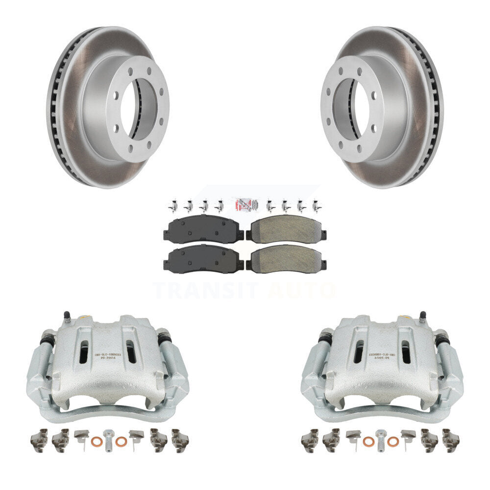 Front Disc Brake Caliper Coated Rotors And Semi-Metallic Pads Kit For Ford F-250 Super Duty F-350 KCG-100316N by Transit Auto