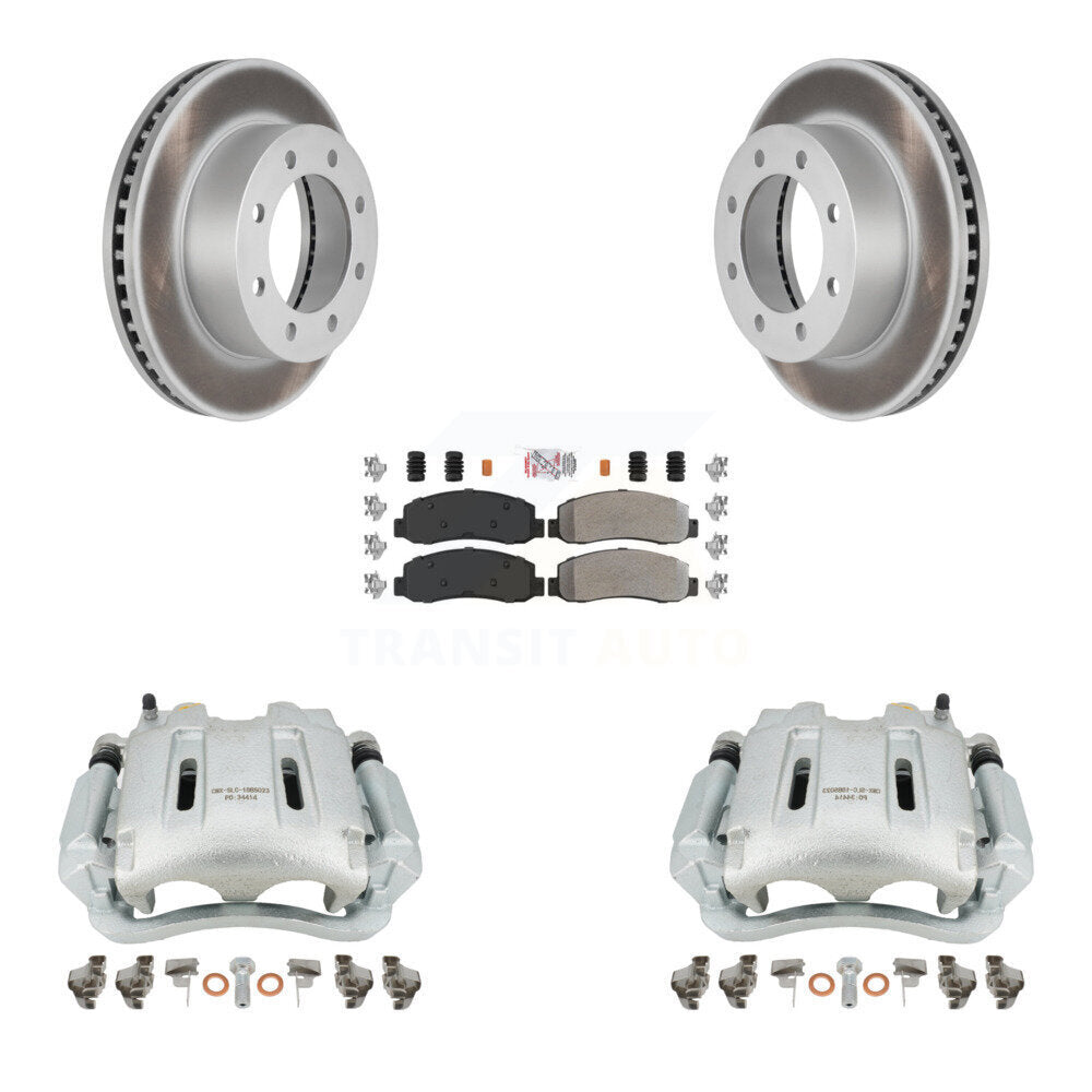 Front Disc Brake Caliper Coated Rotors And Semi-Metallic Pads Kit For Ford F-250 Super Duty F-350 KCG-100317N by Transit Auto