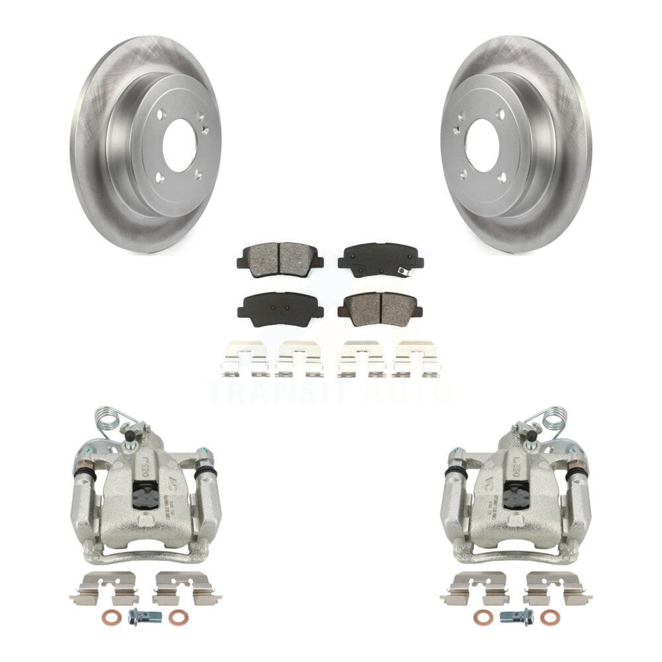 Rear Disc Brake Caliper Coated Rotors And Semi-Metallic Pads Kit For 2012-2016 Hyundai Accent KCG-100323S by Transit Auto