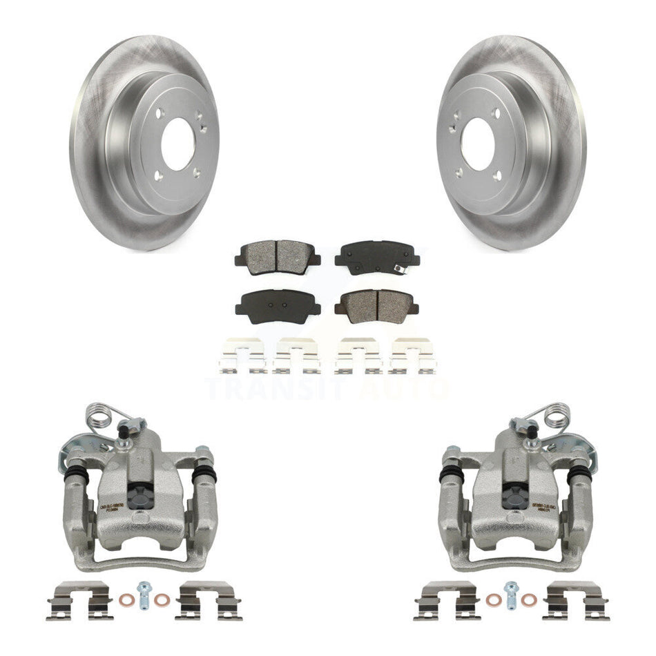 Rear Disc Brake Caliper Coated Rotors And Semi-Metallic Pads Kit For 2012-2016 Hyundai Accent KCG-100323S