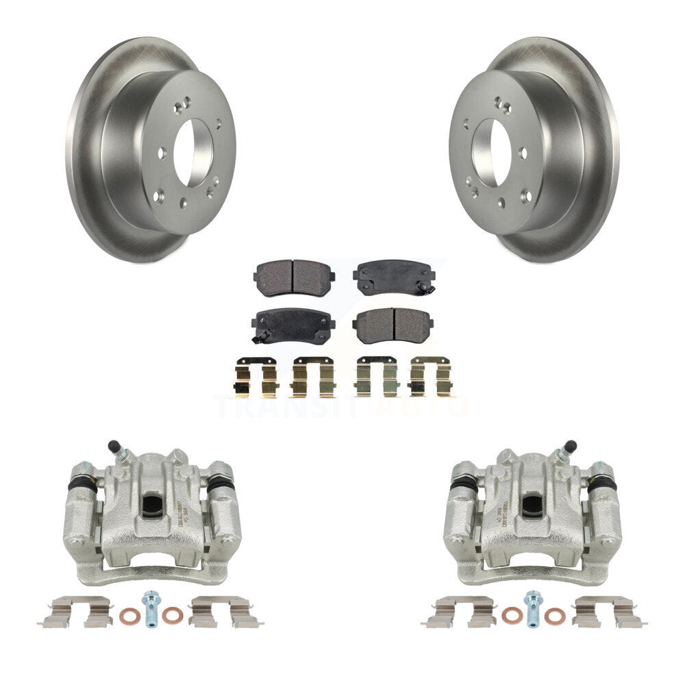 Rear Disc Brake Caliper Coated Rotors And Semi-Metallic Pads Kit For Kia Forte Koup Forte5 KCG-100329P by Transit Auto