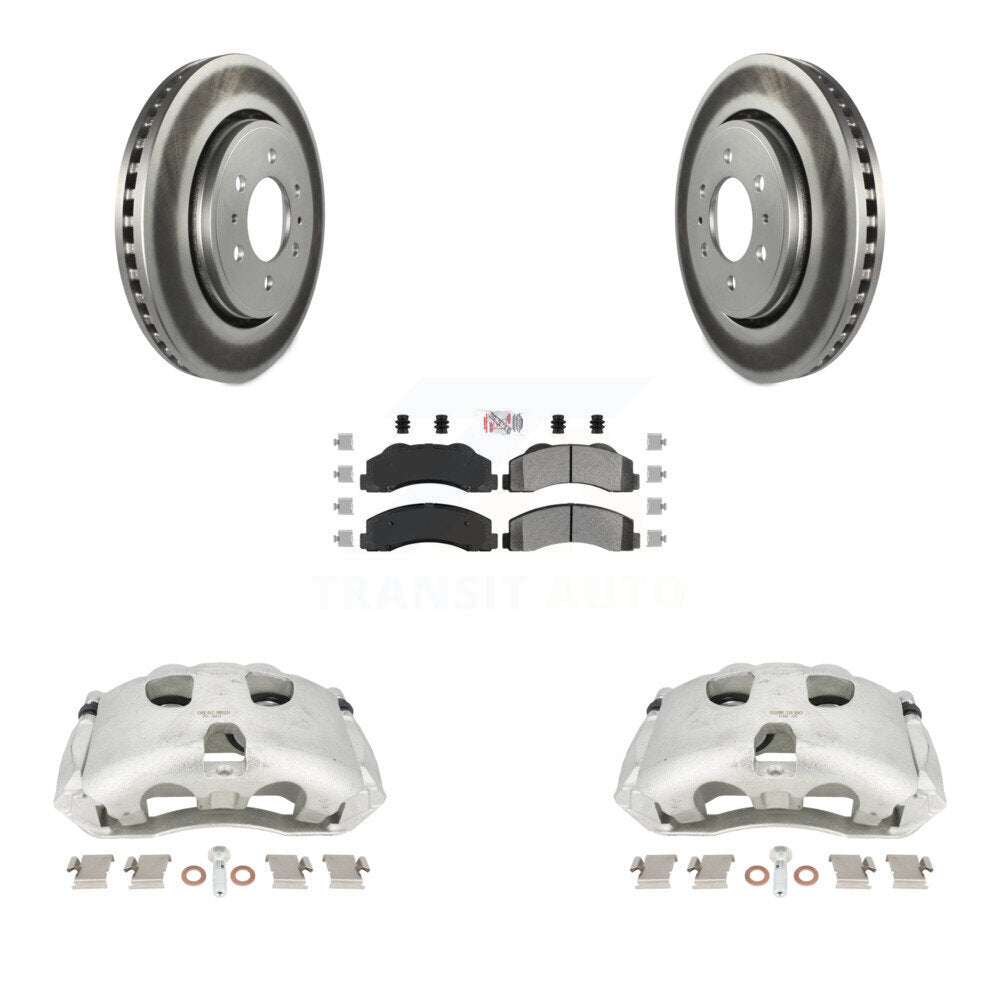 Front Disc Brake Caliper Coated Rotors And Semi-Metallic Pads Kit For Ford F-150 Expedition Lincoln Navigator KCG-100332N by Transit Auto