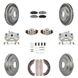 Front Rear Disc Brake Caliper Coated Rotors Drums Semi-Metallic Pads Shoes Wheel Cylinders And Hardware Kit (11Pc) For Honda Civic KCG-100334S