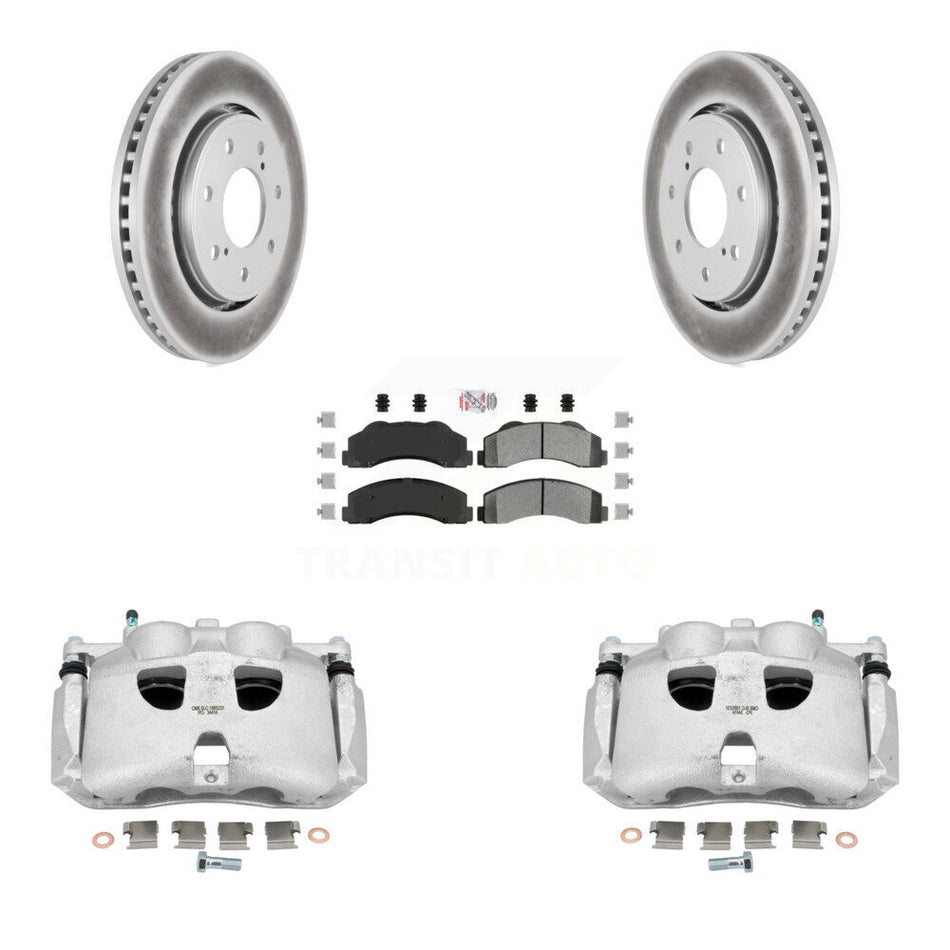 Front Disc Brake Caliper Coated Rotors And Semi-Metallic Pads Kit For 2010-2011 Ford F-150 With 7 Lug Wheels KCG-100338N