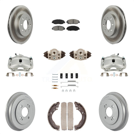 Front Rear Disc Brake Caliper Coated Rotors Drums Semi-Metallic Pads Shoes Wheel Cylinders And Hardware Kit (11Pc) For Honda Insight KCG-100339S by Transit Auto