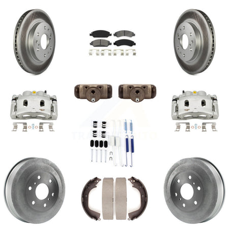 Front Rear Brake Caliper Coat Rotor Drum Semi-Metallic Pad Shoes Cylinder Kit (11Pc) For KCG-100342S