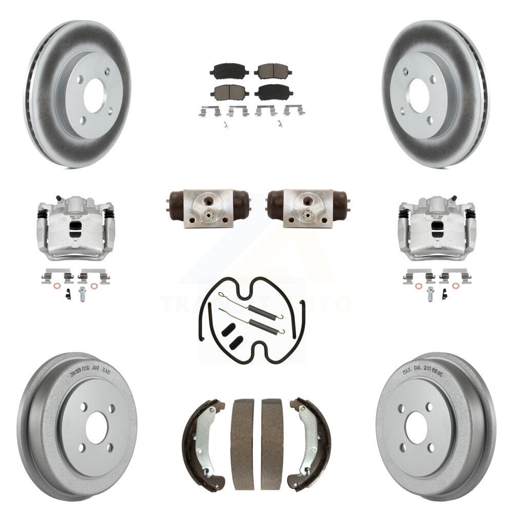 Front Rear Disc Brake Caliper Coated Rotor Drum Ceramic Pad Shoe Cylinder Kit (11Pc) For KCG-100343C
