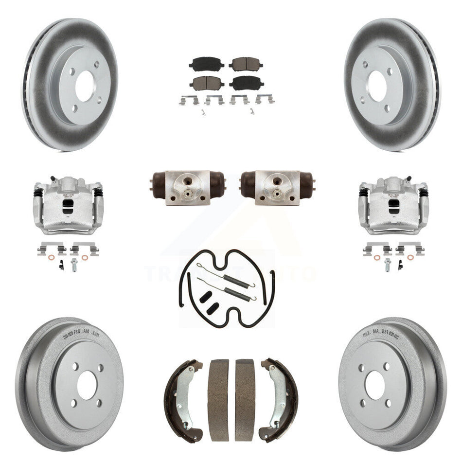 Front Rear Disc Brake Caliper Coated Rotor Drum Ceramic Pad Shoe Cylinder Kit (11Pc) For KCG-100343C